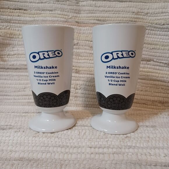 Set of Two Ceramic 7" Oreo Milkshake Glasses With Recipe - Picture 1 of 4